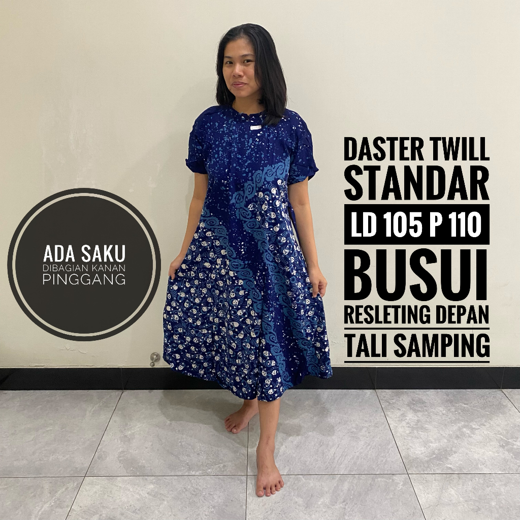 Daster Panjang Lengan Pendek Motif Batik Abstrak Busui Friendly Kekinian Resleting Depan Twill Ori P