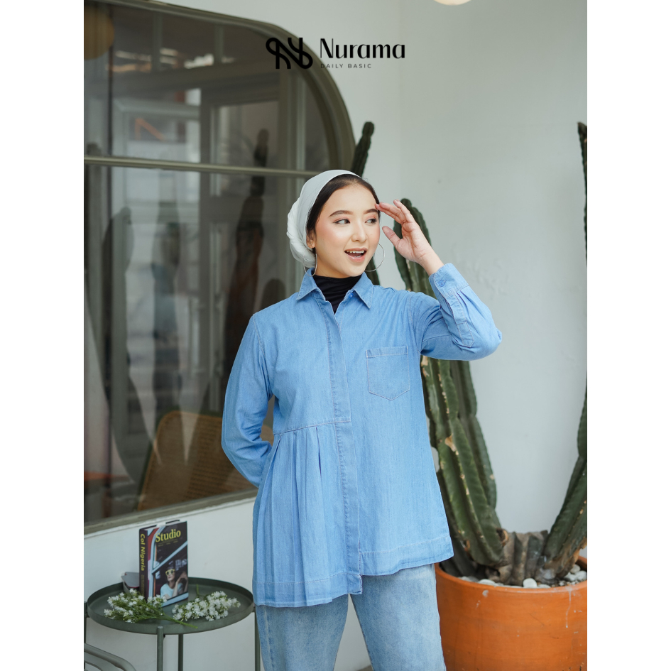 Nurama Qamira Atasan Wanita Denim Shirt Blouse Lengan Panjang - P11 DENIM