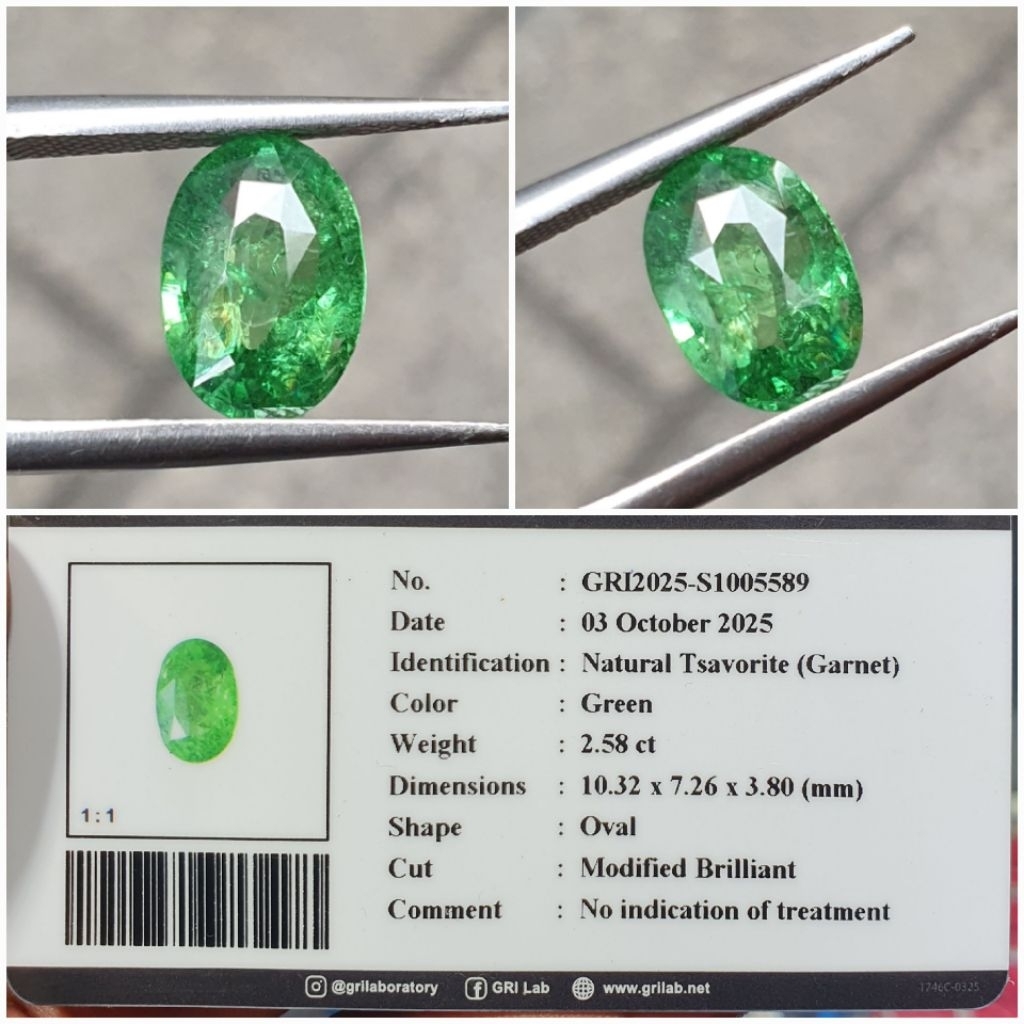 natural tsavorite garnet 2.58ct no treatmen Tanzania memo GRI fresh green