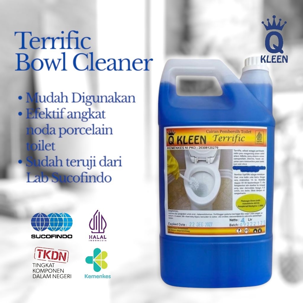 Q KLEEN Terrific Bowl Cleaner - Cairan Pembersih Toilet & Kamar Mandi 4 Liter