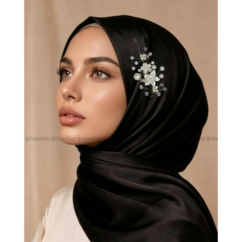 RISAOSHOP - Mahkota Headpiece Hijab Mutiara Premium / Hiasan Rambut Pesta Jilbab Pengantin untuk wis