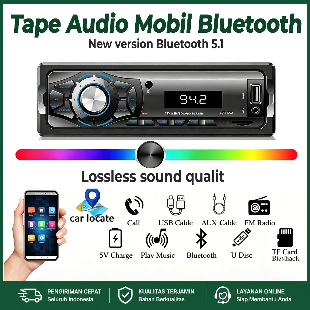 Tape Audio Mobil Multifungsi Bluetooth USB MP3 Single Din JSD-550 Audio Tape Mobil LCD Multifungsi B