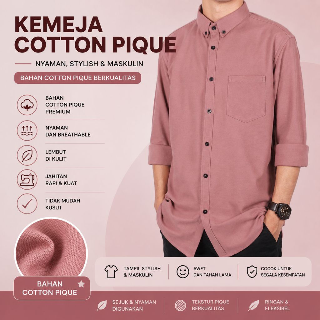 SEROTONIN ID | DUSTY ROSE - Kemeja Lengan Panjang Pria Dewasa | Kemeja Pria Formal | Kemeja Pria Cas