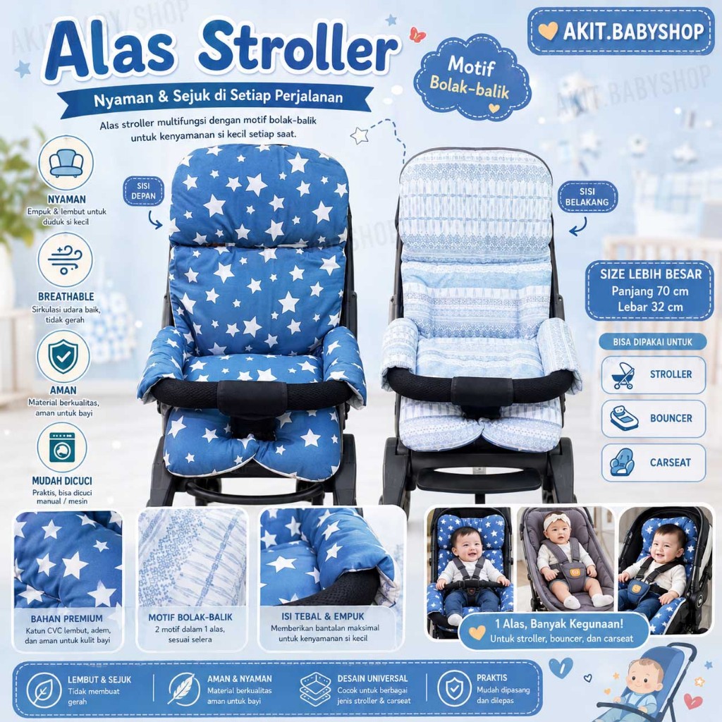 BEST SELLER - LINK 1 STROLLER PAD untuk model roda 4/5 Alas stroller Exotic lw 120, pasific,ezzy,bao