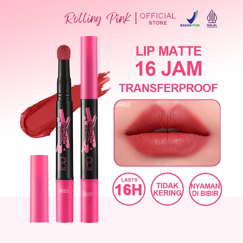 RollingPink Lip Mud Viral Soft Matte BPOM HALAL Transferproof Tahan Lama Ombre Korean Look