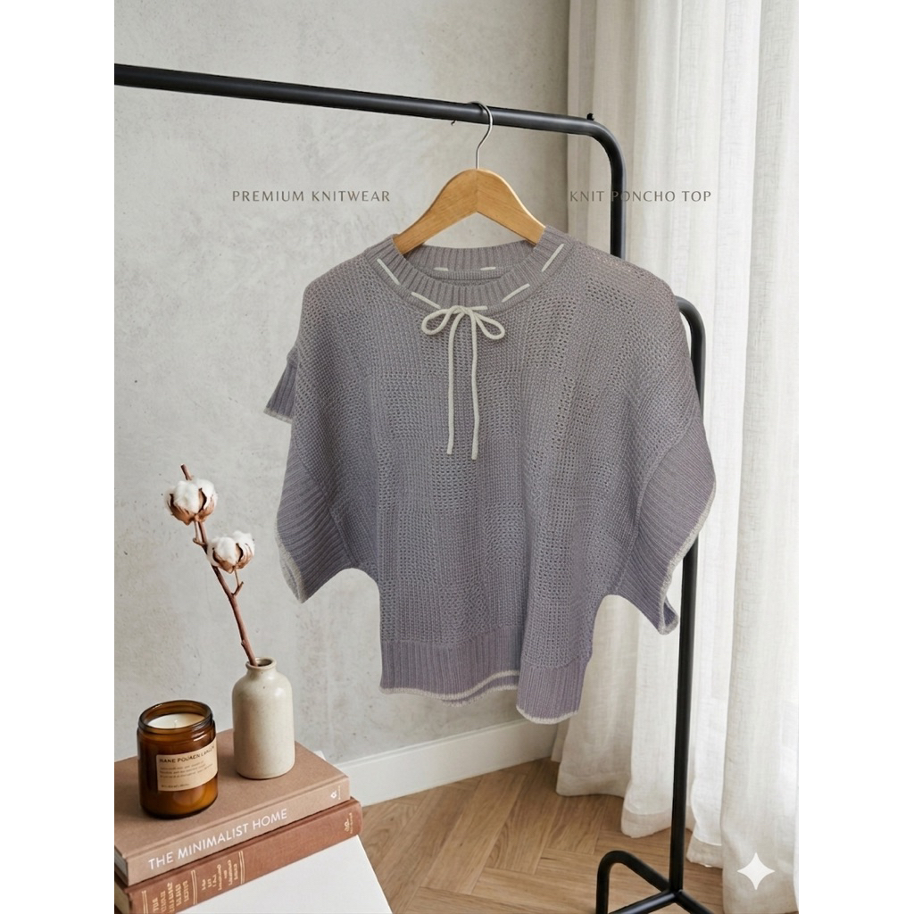Atasan Rajut Poncho Premium Wanita - Outerwear Knit Top Korean