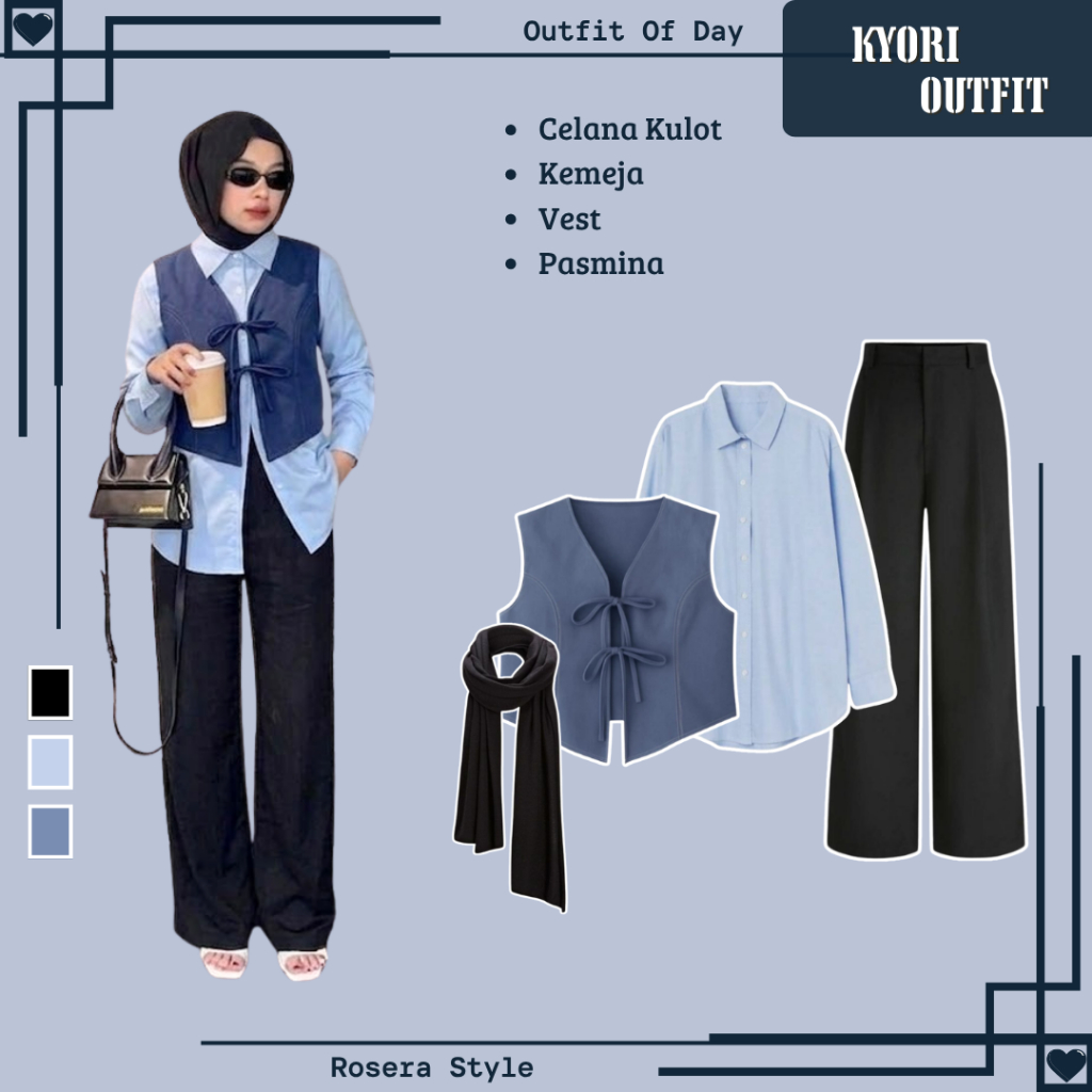 ONE SET 3IN1 Remaja Kekinian{Kemeja,Celana kulot, Vest, Pasmina} One Set Korean Style Outfit trend_R