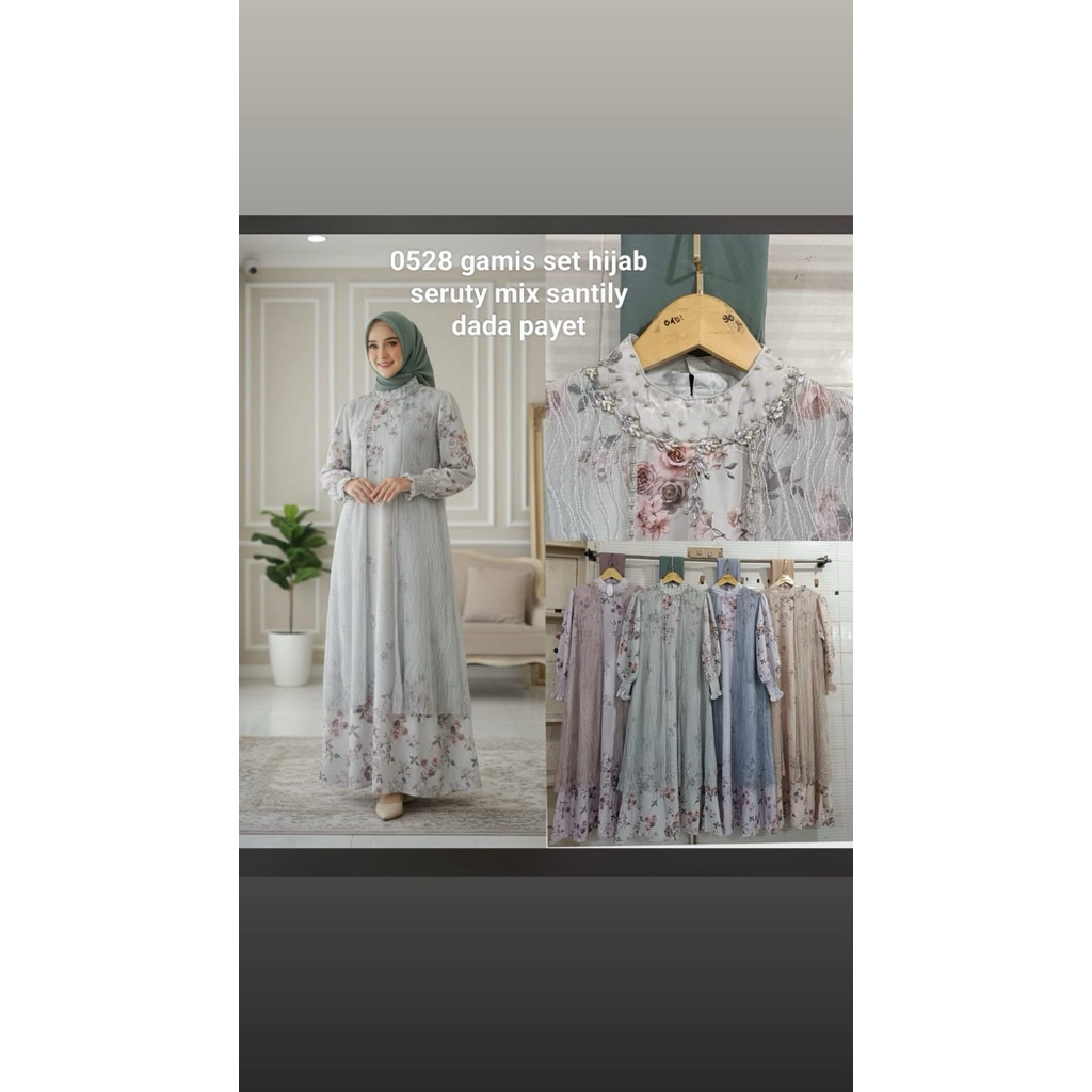Gamis set hijab seruty mix santily dada peyet