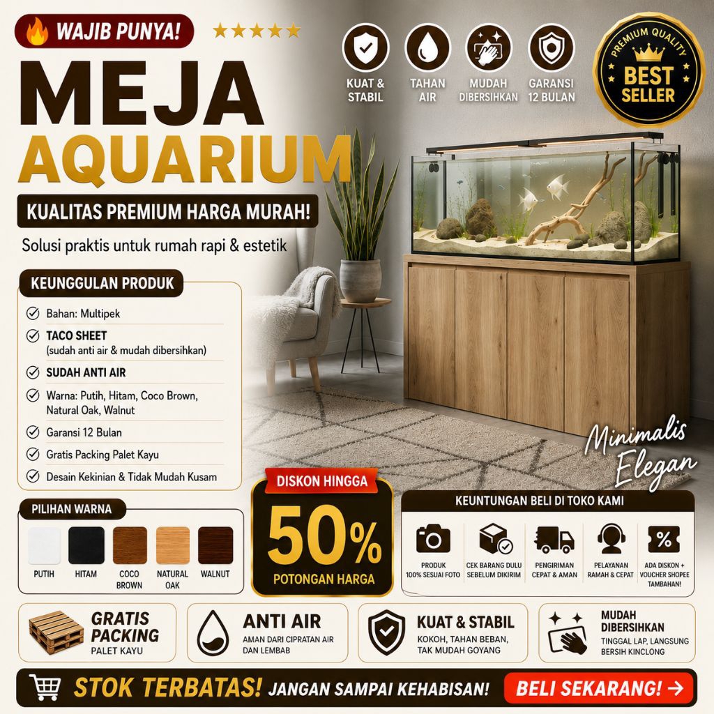 Meja Aquarium kabinet anti air 40-120cm