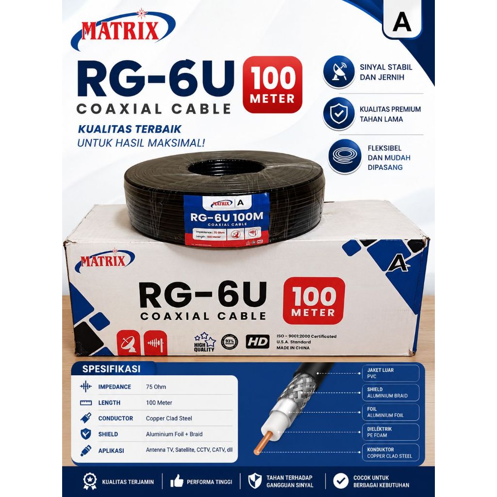 Kabel Matrix 100 Meter RG6 / Parabola / Antena TV UHF