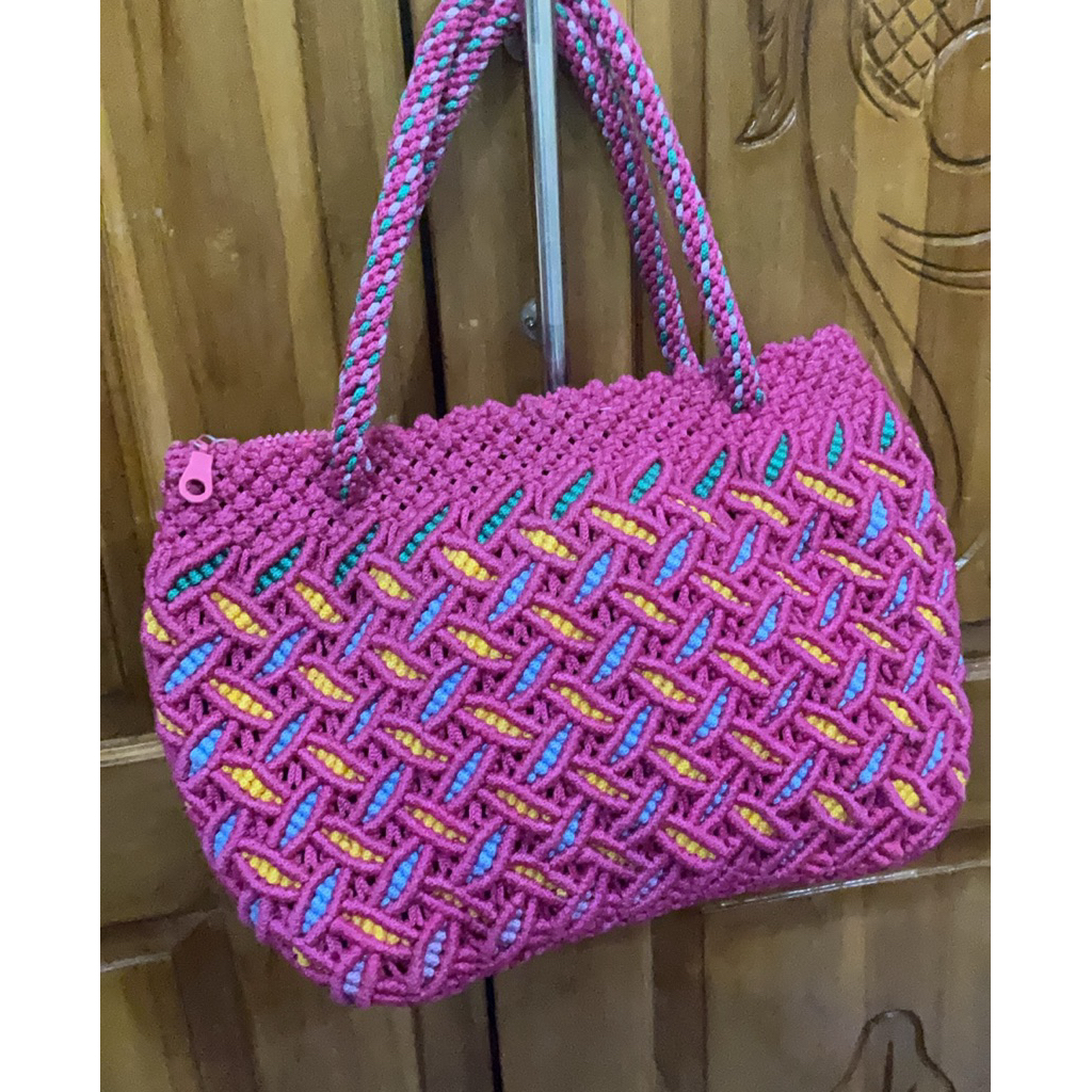 Tas Rajut top handle bag tas pesta chrochet warna fuschia (NEW)
