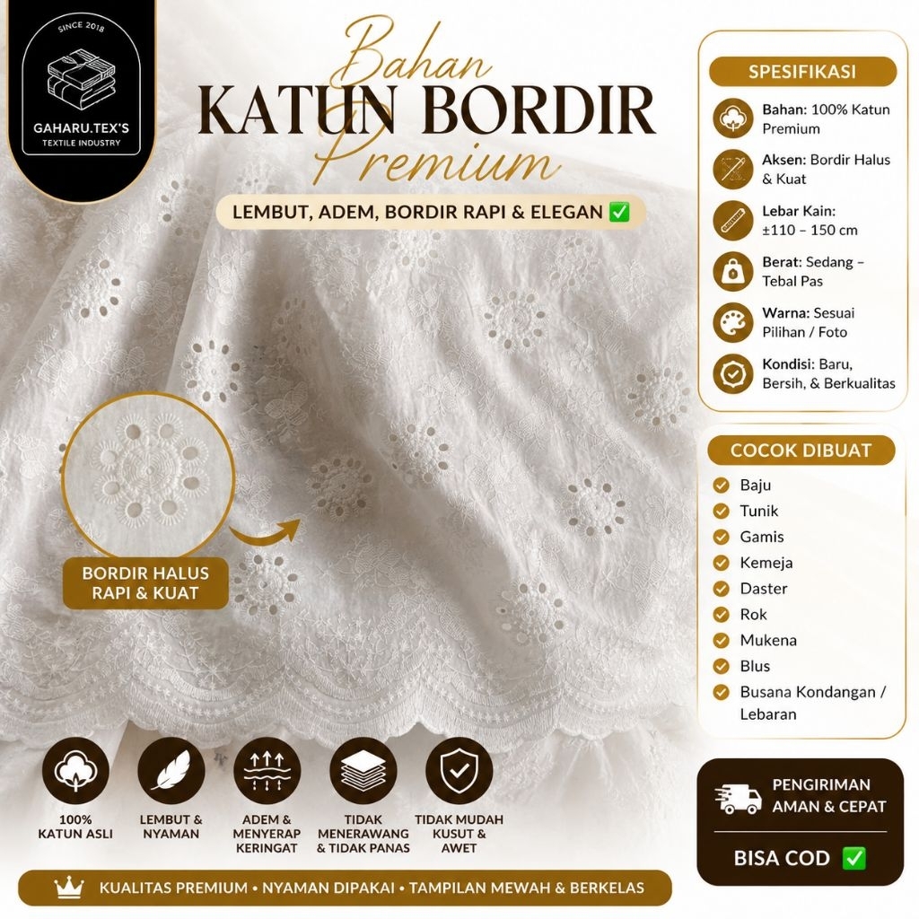 bahan katun bordir premium // bahan katun bordir meteran // bahan katun bordir