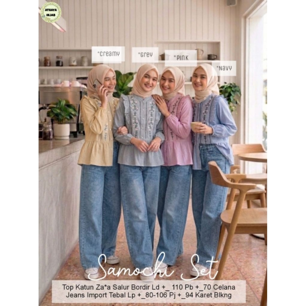 Samochi Set Kulot Jeans Mix Katun Salur Bordir (Athaya)