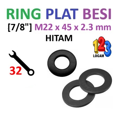 Ring Plat [7/8"] M22 x 45 x 2,3 mm Besi Hitam Kunci Baut 32