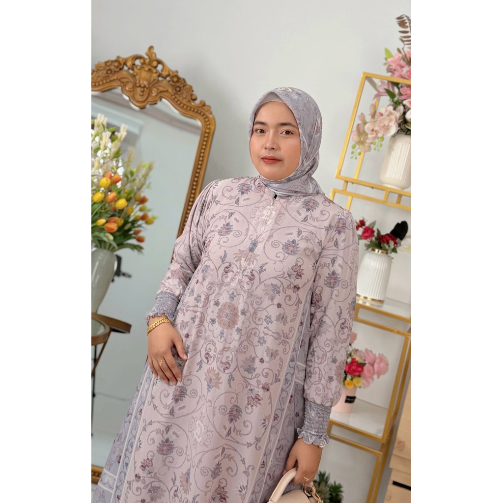Gamis printing Taro Hijab voal by Eldeena syari