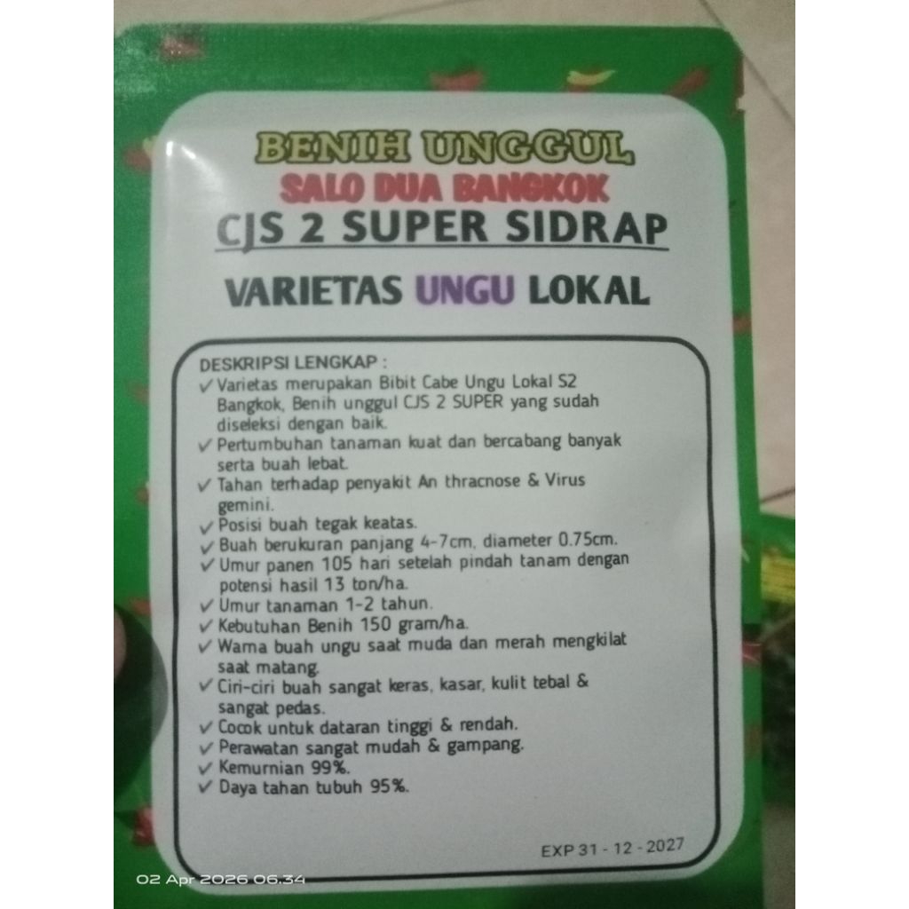 Benih Unggul Salo dua bangkok CJS 2 super sidrap varietas ungu lokal