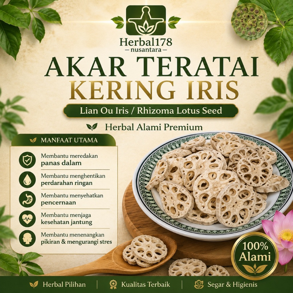 Lian Ou Iris / Akar Teratai Kering | Rhizoma Lotus Herbal Alami Halal