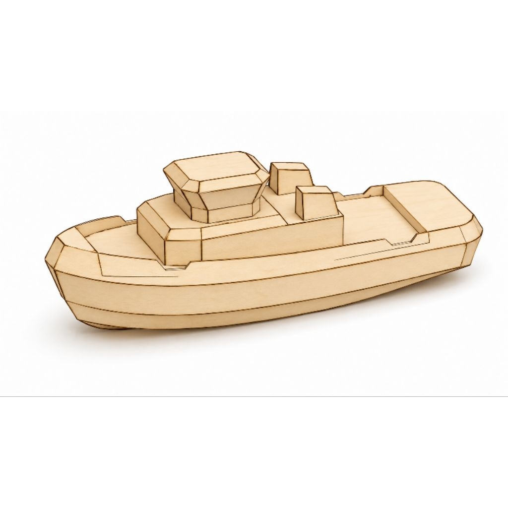 Rc Boat Kit Cutting Laser - Tugboat - 80cm