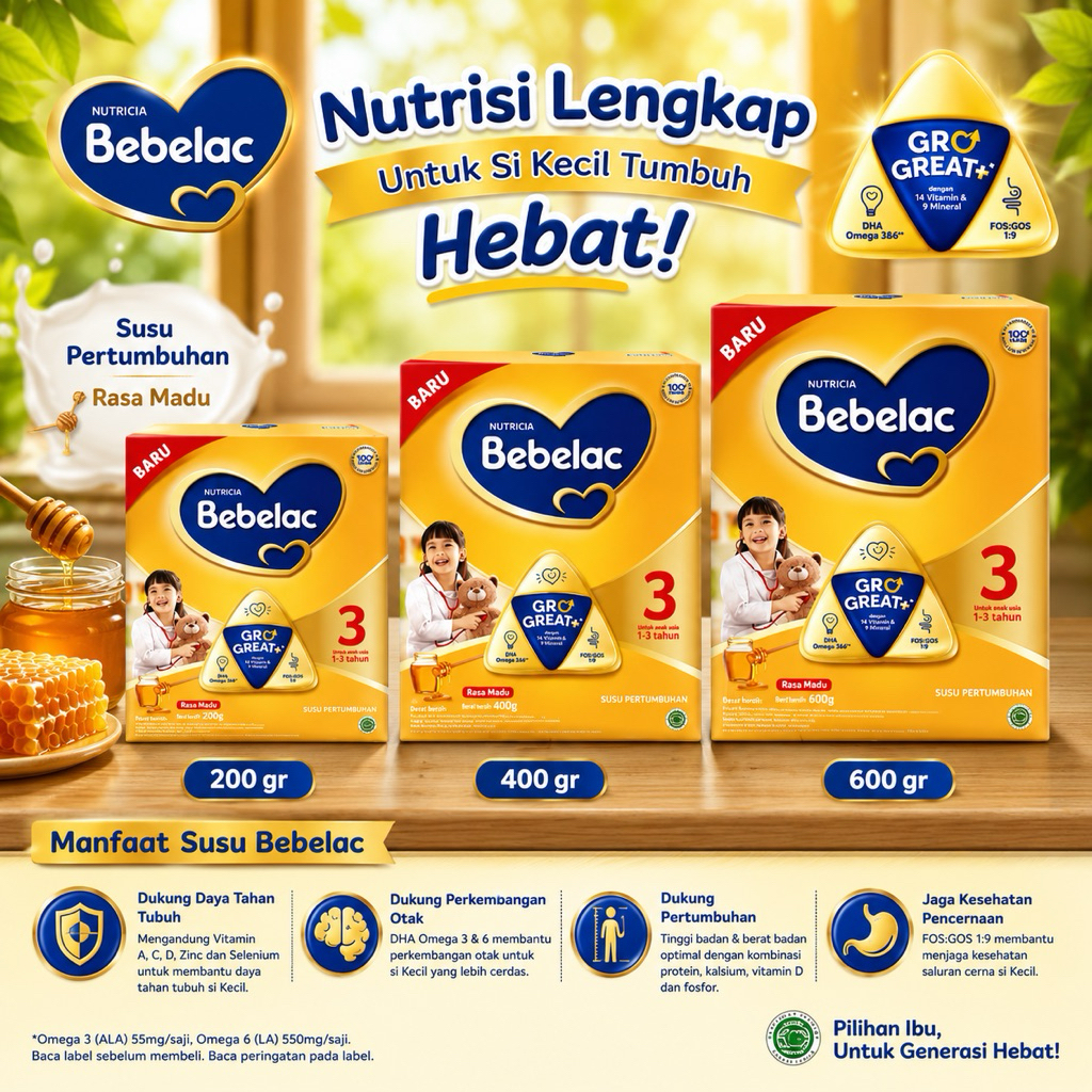 Murah Susu Bebelac 3 Rasa Madu 200 gram, 400 gram, 600 gram