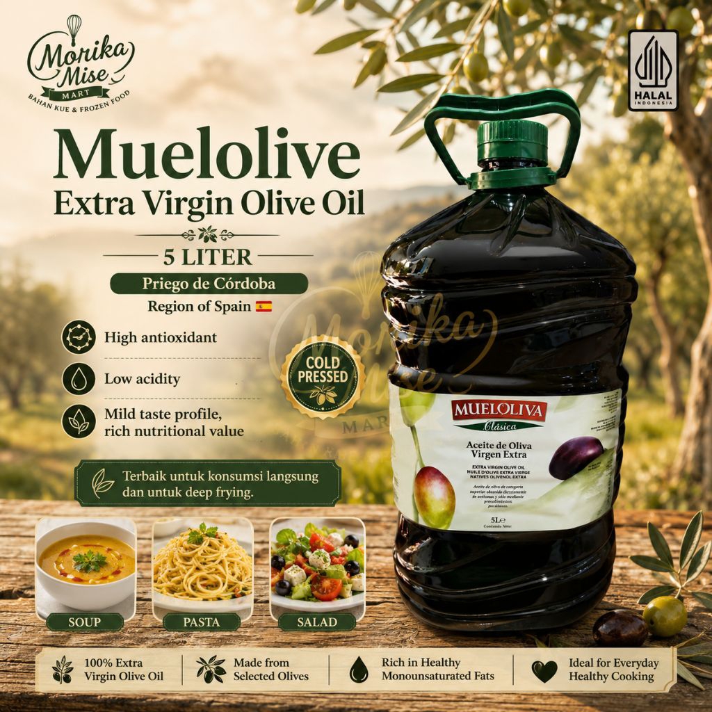 5 liter [ Mueloliva - Extra Virgin Olive Oil ] Cold Pressed Minyak Zaitun Murni  / Italia Pure Salad