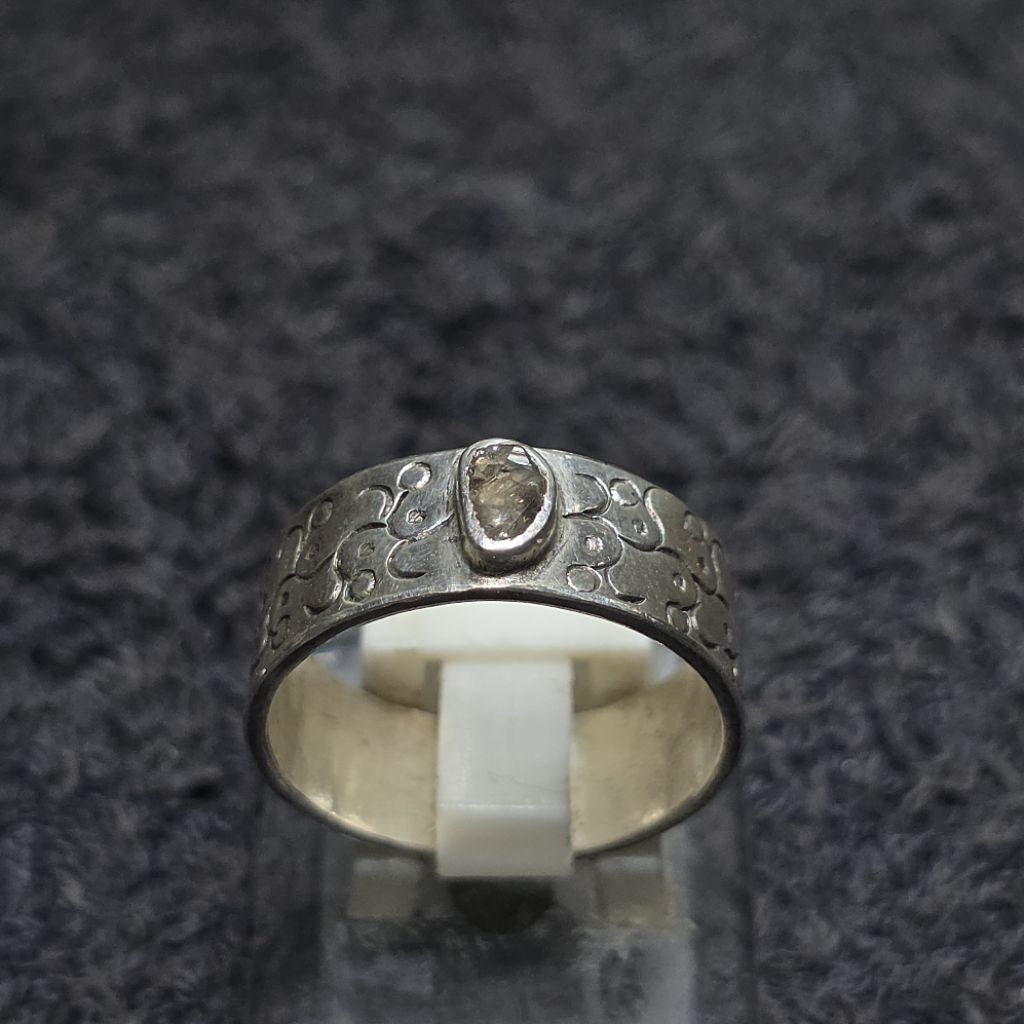 cincin perak intan 0.35 ct etnik kuno antik unik