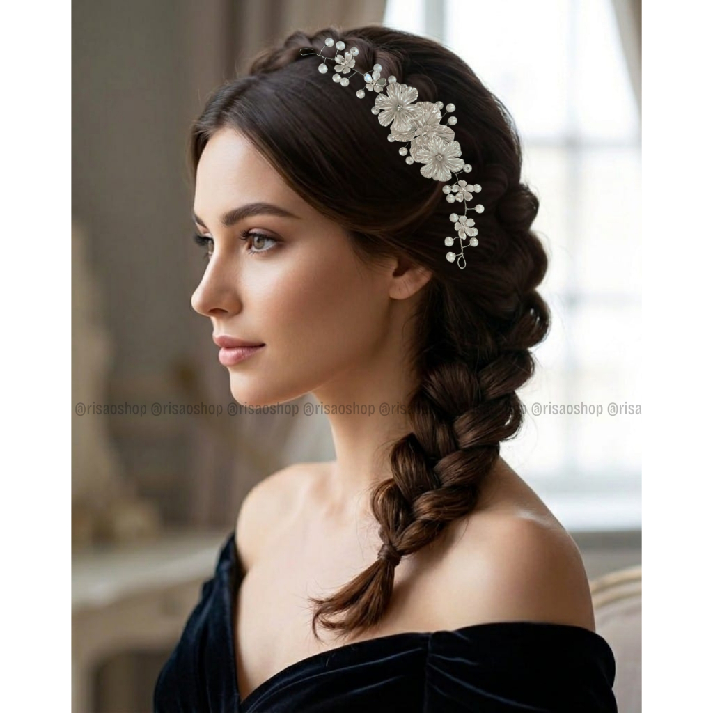 RISAOSHOP - Mahkota Headpiece Hijab Mutiara Premium / Hiasan Rambut Pesta Jilbab Pengantin untuk wis