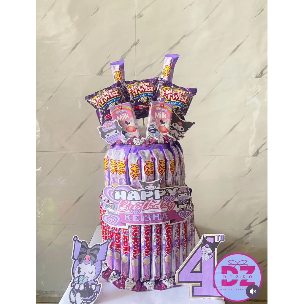 TOWER SNACK TEMA KUROMI | KADO ULANGTAHUN | HAMPERS ULTAH | GIFT | SNACK CAKE