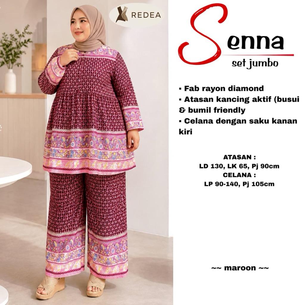 Setelan Celana Senna Jumbo Set Bahan Rayon Diamond Motif Batik Busui Friendly Allsize LD130