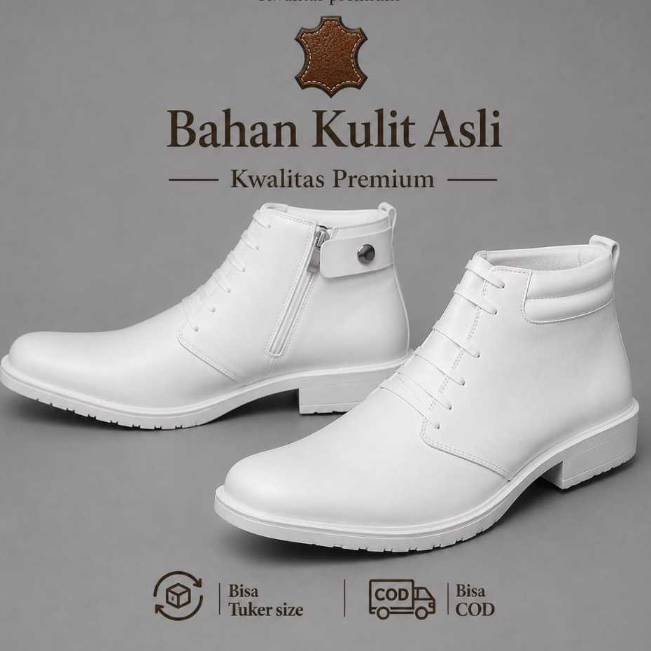 SEPATU PDH DINAS  PUTIH PASKIBRA BAHAN KULIT ASLI FORMAL PRIA