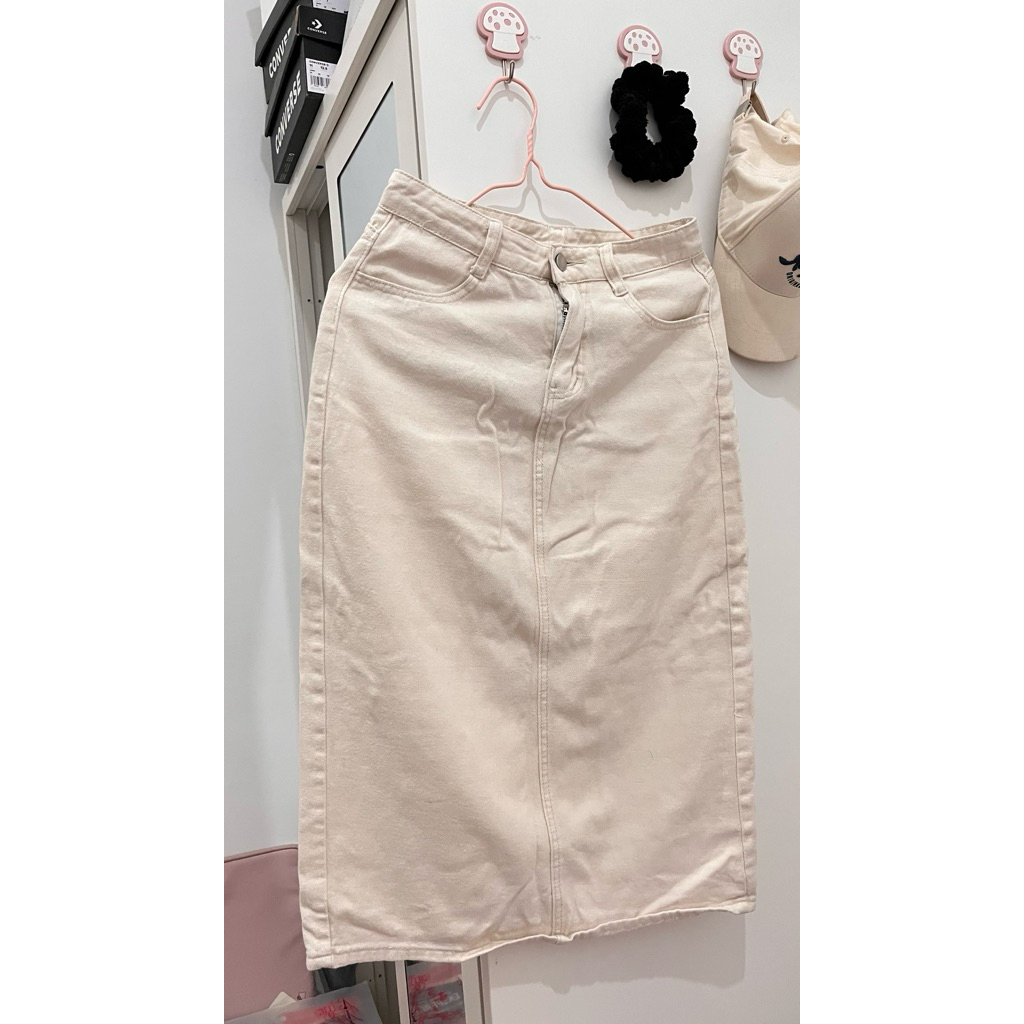 Rok jeans span warna Apricot
