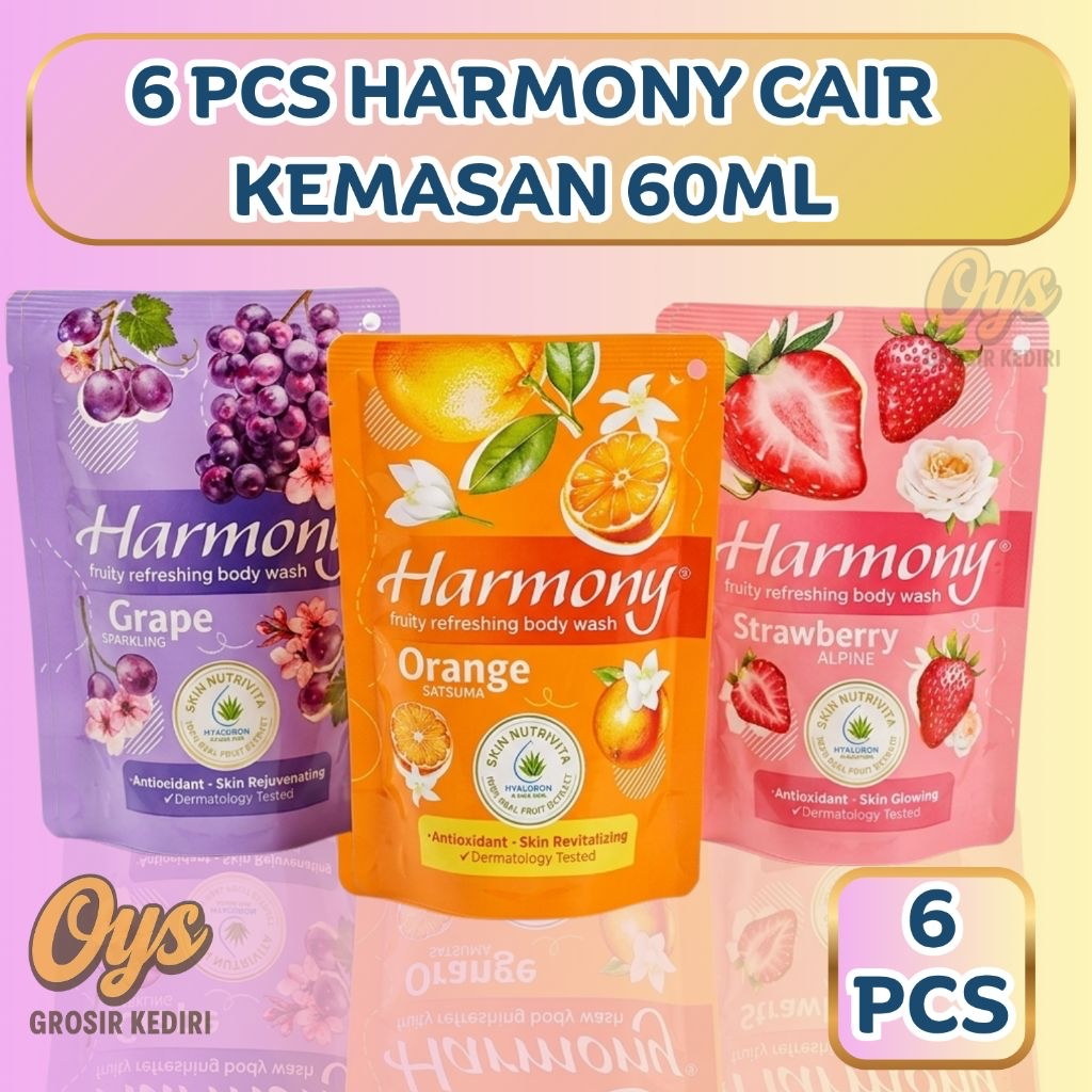 6 PCS SABUN MANDI CAIR HARMONY 60ML AROMA BUAH