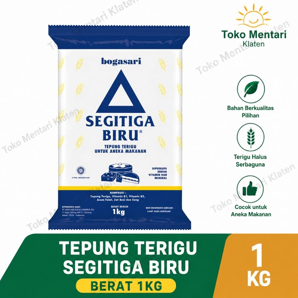 Segitiga Biru Tepung Terigu 1kg | Tepung Gandum Serbaguna Untuk Kue, Roti, Donat & Gorengan
