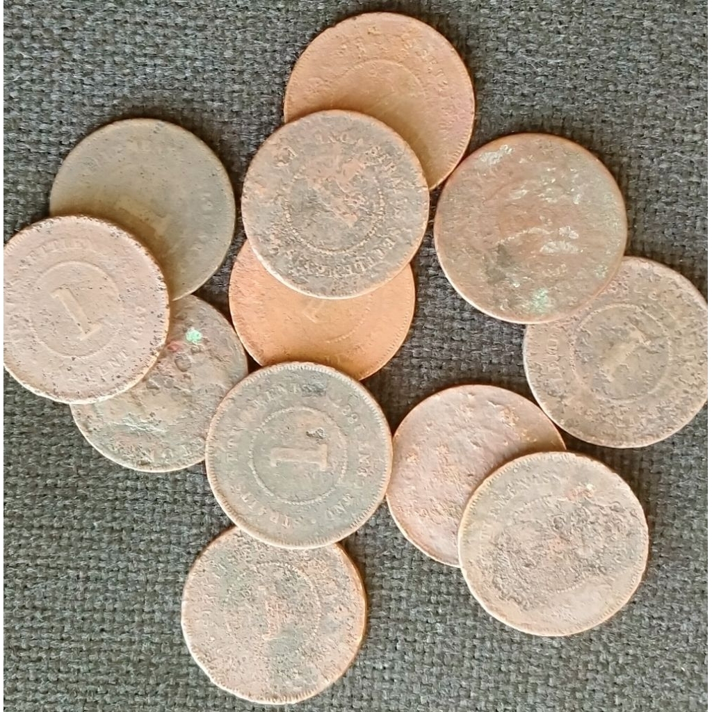 Koin Kuno Straits Settlements 1 Cent Victoria tahun 1800 San kondisi JELEK