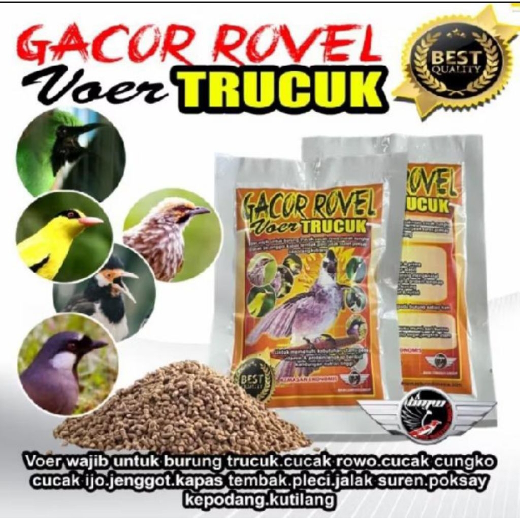 Voer Trucuk Gacor Rovel Pakan Penggacor Burung Kutilang Meningkatkan volume bening mengkristal