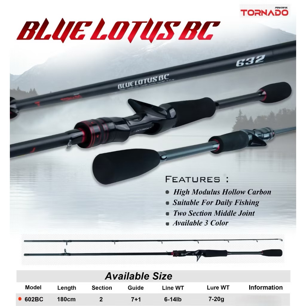 (TERMASUK PACKING PIPA) Joran Pancing Bait Casting BC TORNADO Blue Lotus 180cm (6-14Lb)