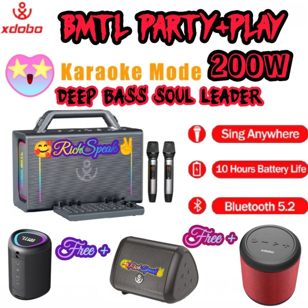 XDOBO BMTL PARTY+PLAY 200W KARAOKE MODE SPEAKER BLUETOOTH 5.3 PORTABLE DEEP BASS SOUL LEADER