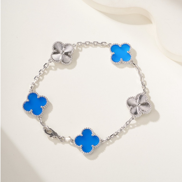 Van Cleef&Arpels Blue Jadeite Car Flower Piece Five Flower Bracelet