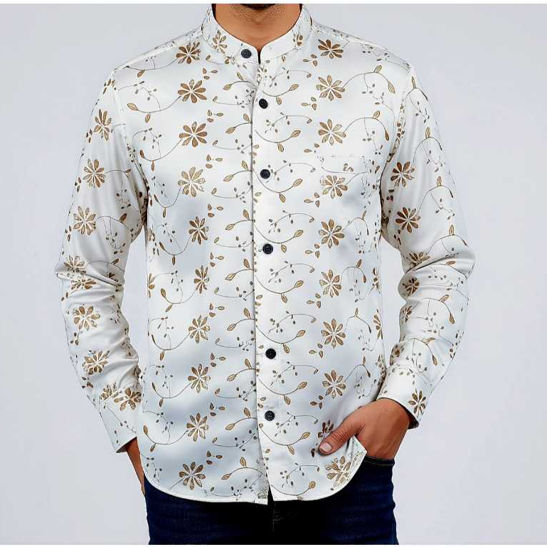 ASB Baju Koko Pria Kemeja Putih Lengan Panjang Full Bordir Emas Mewah Atasan Terbaru Kemko Shoba