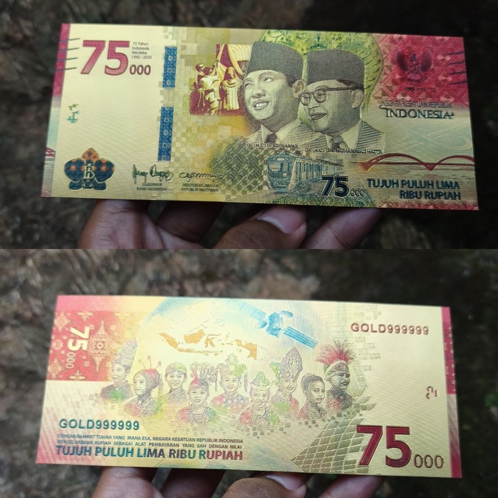 Souvenir Uang Gold Foil 75000 – Koleksi Unik