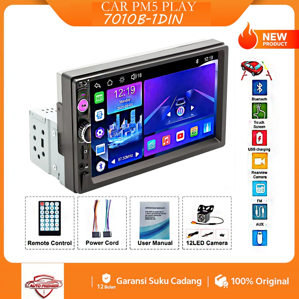 7010 Single Din 7-inch Car MP5 Player with Bluetooth, Reversing Camera & FM Radio