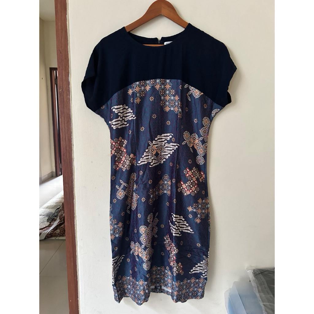 preloved dress batik bhatara batik warna biru navy