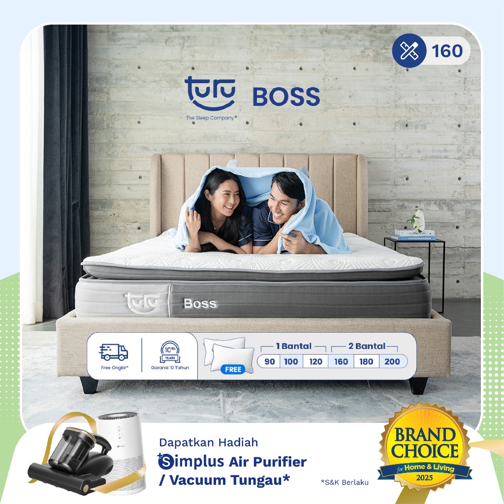 Turu - Kasur Pocket Spring Bed TURU BOSS ukuran 160x200 (Queen Size) Free Bantal