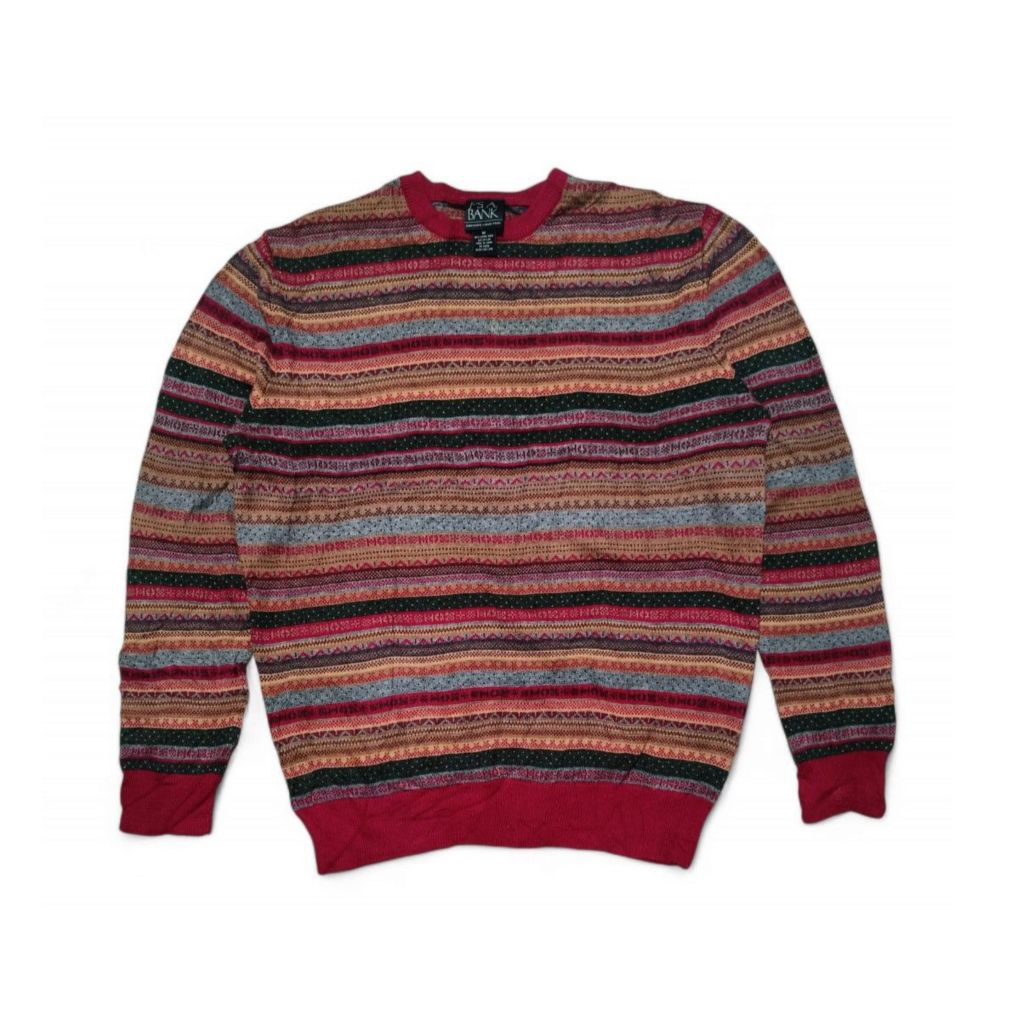 Vintage 90s JOS A BANK Aztec Ethnic Motif Knit Lambswool Rajut Crewneck Sweater Rajut Etnik