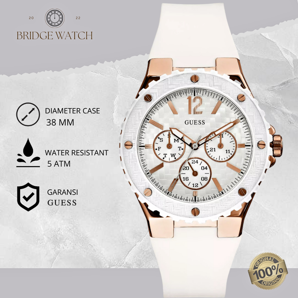 Jam Tangan Wanita Guess W10614L2 Chronograph Rubber Putih Mewah Casual Original