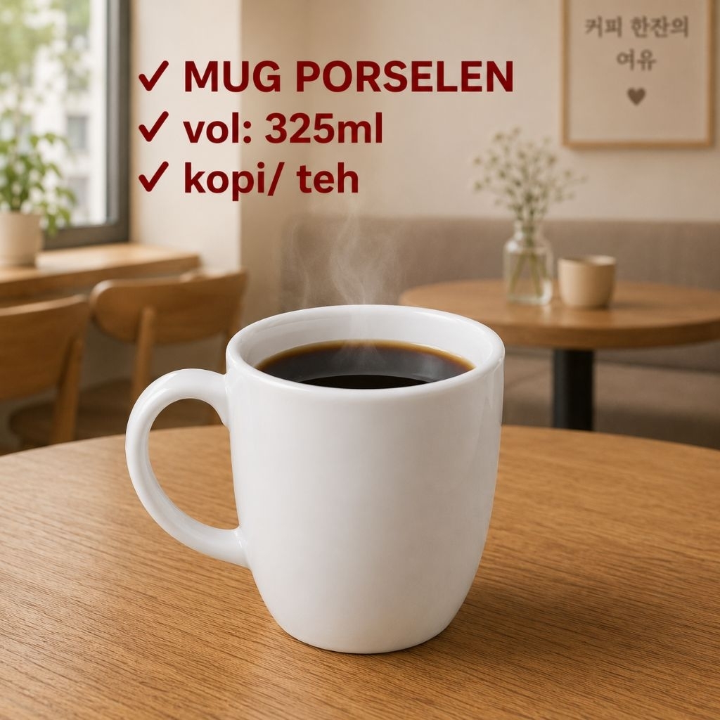 Mug Porselen 325ml CORELLE PUTIH/ Mug Kopi Teh Serbaguna/ Mug Porselen Serbaguna