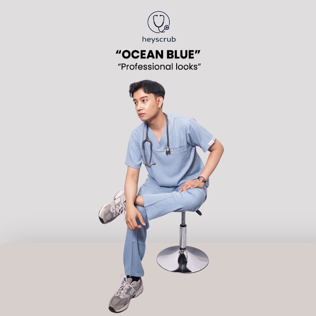 (HeyScrub) Signature Regular Series Scrub Medis Premium Unisex Ocean Blue