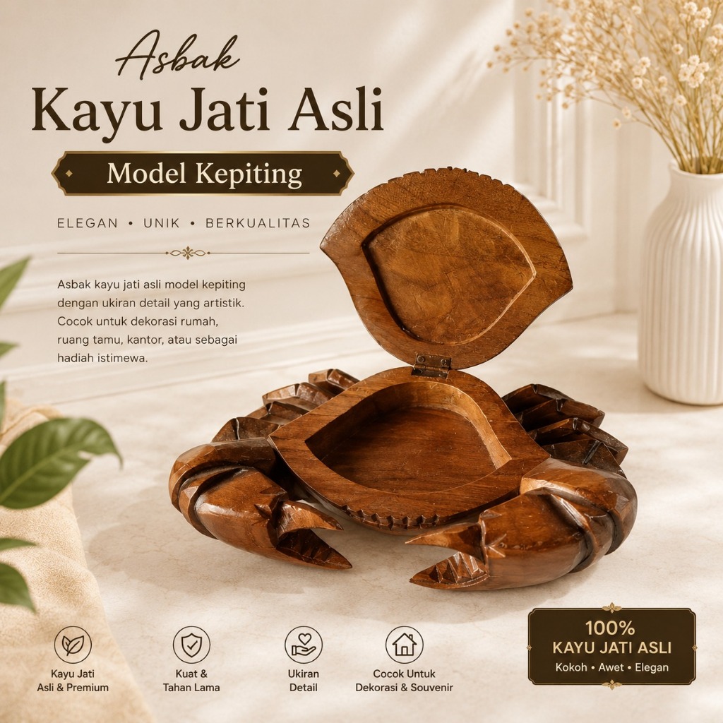 asbak kayu jati model kepiting