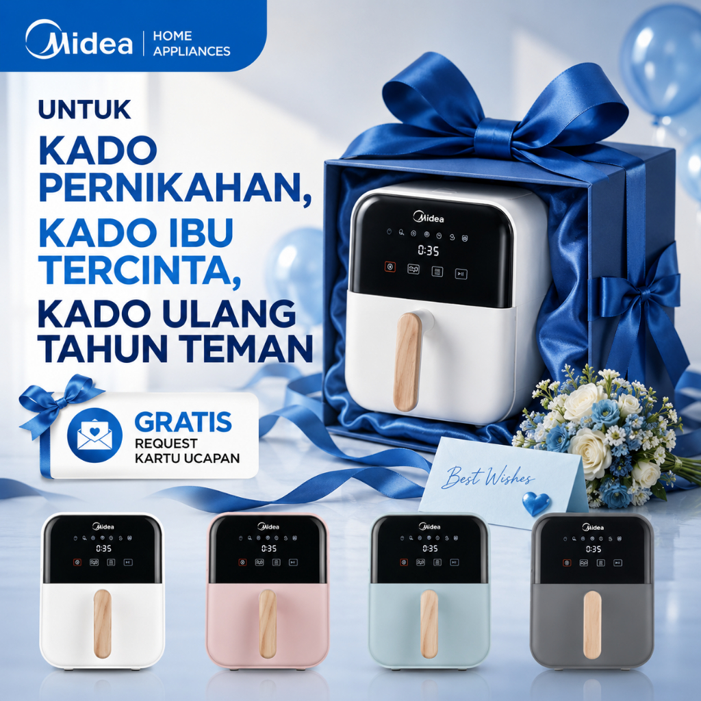 Hadiah Pernikahan Midea Airfryer Watt Model Putar Pegangan Kayu MMAD40007ADH