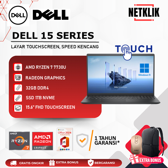 Laptop Gaming DELL 15 AMD Ryzen 7 7730U 16/512GB IPS TOUCH WIN11