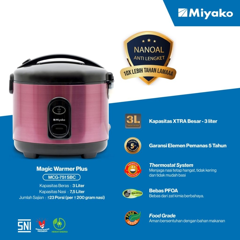 MAGICOM / RICE COOKER MIYAKO MCG-751 SBC 3 Liter